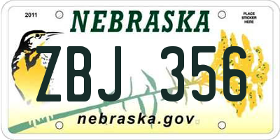 NE license plate ZBJ356
