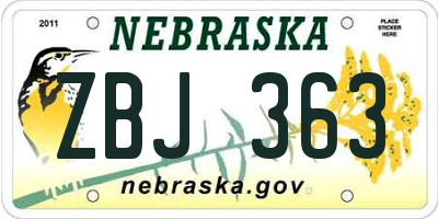 NE license plate ZBJ363