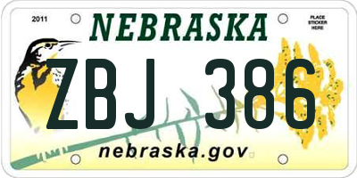 NE license plate ZBJ386