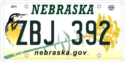 NE license plate ZBJ392