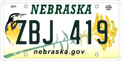 NE license plate ZBJ419