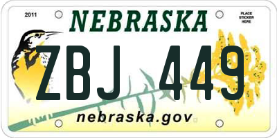 NE license plate ZBJ449
