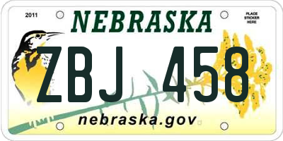 NE license plate ZBJ458