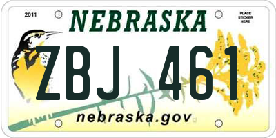 NE license plate ZBJ461