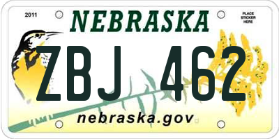 NE license plate ZBJ462