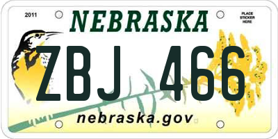 NE license plate ZBJ466