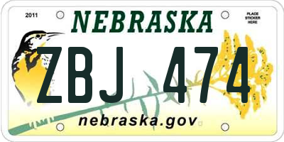 NE license plate ZBJ474