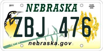 NE license plate ZBJ476