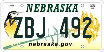NE license plate ZBJ492