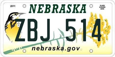 NE license plate ZBJ514
