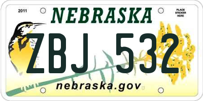 NE license plate ZBJ532