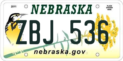 NE license plate ZBJ536