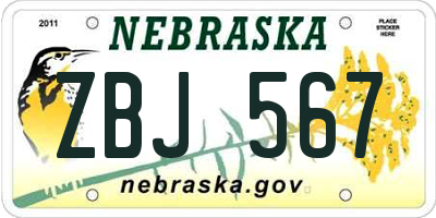 NE license plate ZBJ567