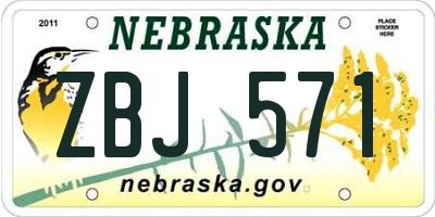 NE license plate ZBJ571