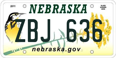 NE license plate ZBJ636
