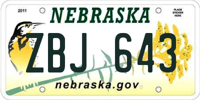 NE license plate ZBJ643