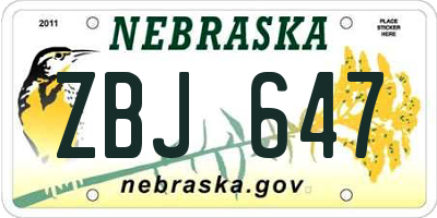 NE license plate ZBJ647