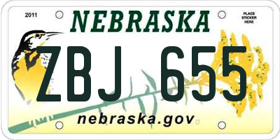NE license plate ZBJ655