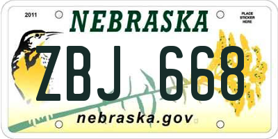 NE license plate ZBJ668