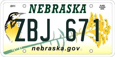 NE license plate ZBJ671