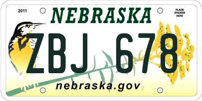 NE license plate ZBJ678