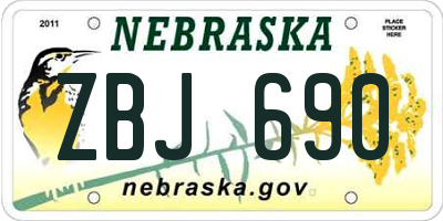 NE license plate ZBJ690