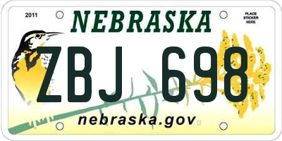 NE license plate ZBJ698