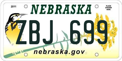 NE license plate ZBJ699