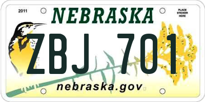 NE license plate ZBJ701