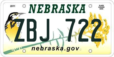 NE license plate ZBJ722