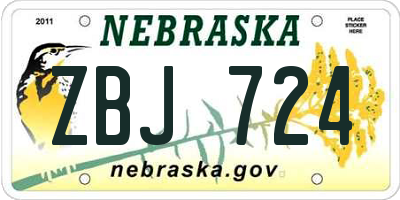 NE license plate ZBJ724