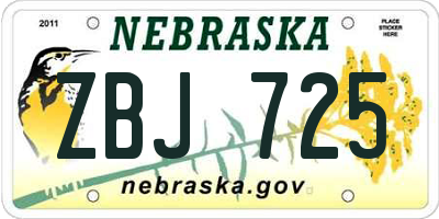 NE license plate ZBJ725