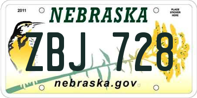NE license plate ZBJ728