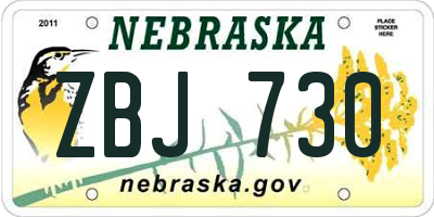 NE license plate ZBJ730