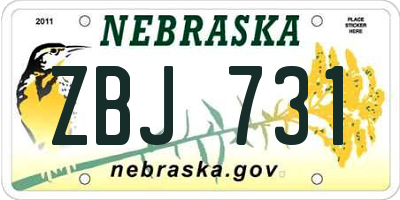 NE license plate ZBJ731