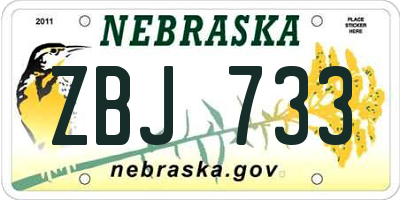NE license plate ZBJ733