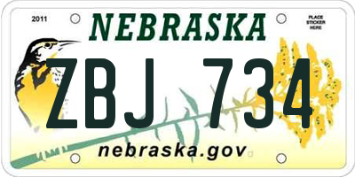 NE license plate ZBJ734