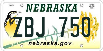 NE license plate ZBJ750