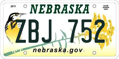 NE license plate ZBJ752