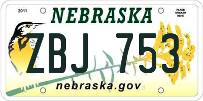NE license plate ZBJ753