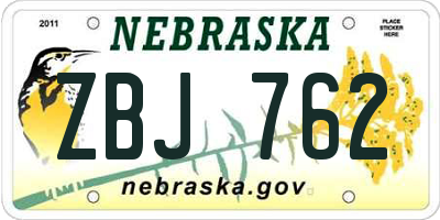 NE license plate ZBJ762