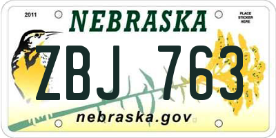 NE license plate ZBJ763