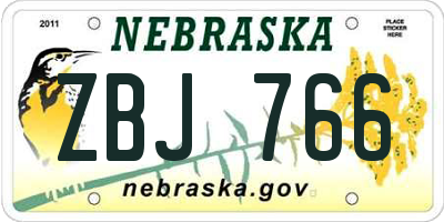 NE license plate ZBJ766