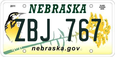NE license plate ZBJ767