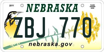 NE license plate ZBJ770