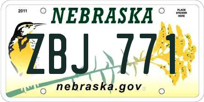 NE license plate ZBJ771
