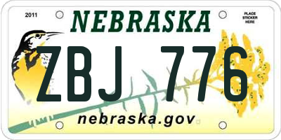 NE license plate ZBJ776