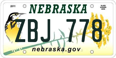 NE license plate ZBJ778