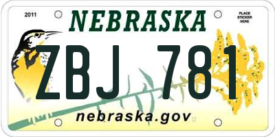 NE license plate ZBJ781