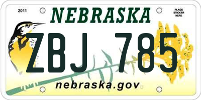 NE license plate ZBJ785